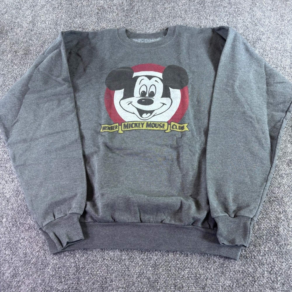 Disney Parks Mickey Mouse Club Sweatshirt Womens Medium Gray Mouseketeer Graphic